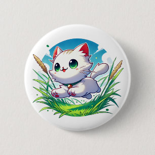 Adorable playful cat joyfully running 6 cm round badge