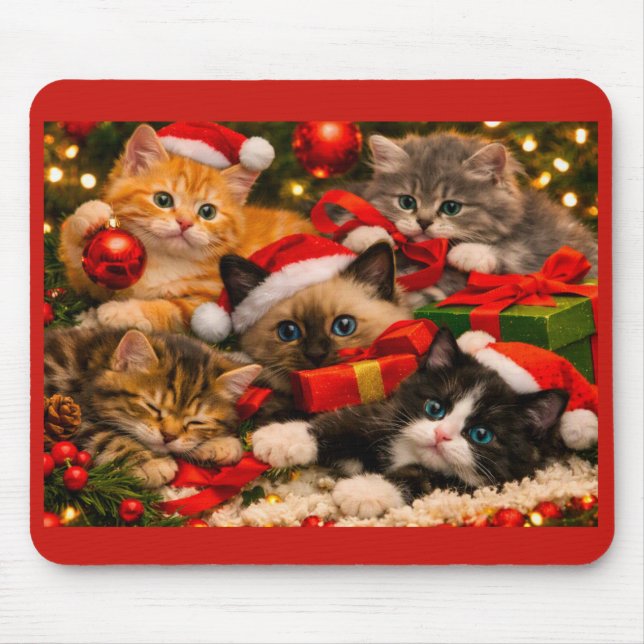 Adorable Playful Christmas Kittens Mouse Pad (Front)