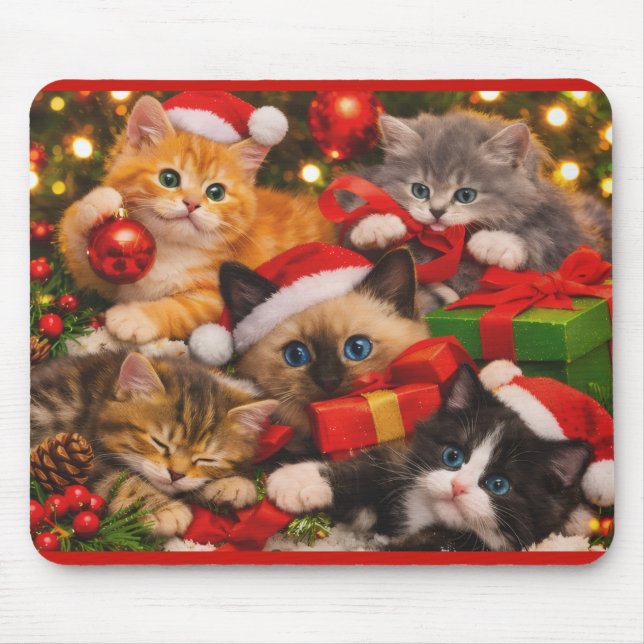 Adorable Playful Christmas Kittens Mouse Pad (Front)