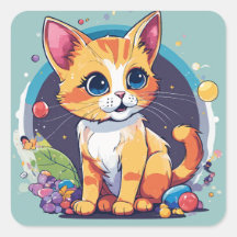 Adorable Playful Kids Cat Sticker