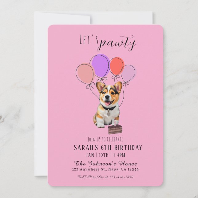 Adorable Playful Pink Corgi Birthday Customisable (Front)