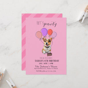 Adorable Playful Pink Corgi Birthday Customizable Invitation