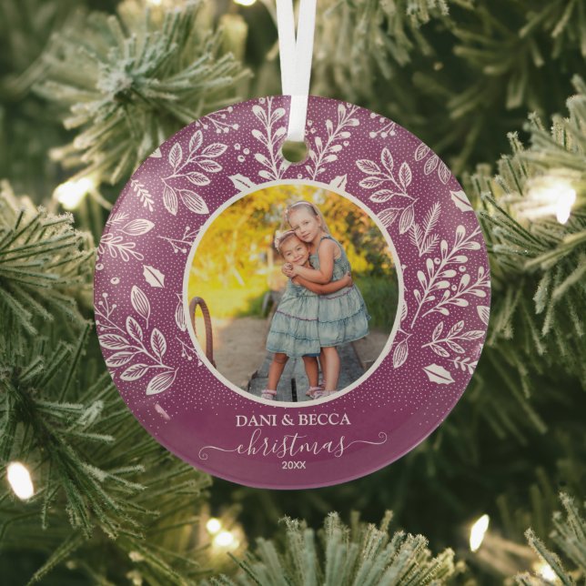 Adorable Plum Christmas Photo Keepsake Glass Tree Decoration (Insitu)