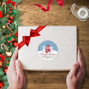 Adorable Polar Bear Cubs With Red Christmas Classic Round Sticker