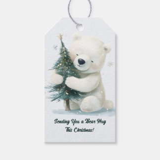 Adorable Polar Bear Hugging Christmas Tree, Cute Gift Tags