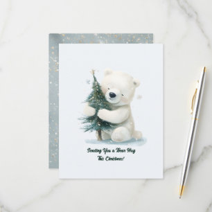 Adorable Polar Bear Hugging Christmas Tree, Cute RSVP Card