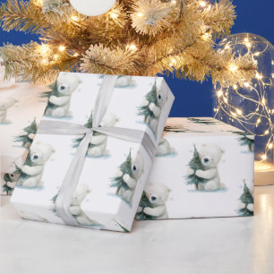 Adorable Polar Bear Hugging Christmas Tree, Cute  Wrapping Paper