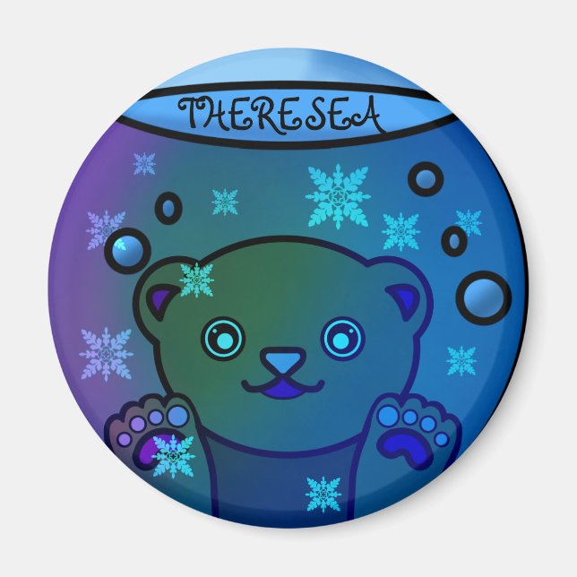 Adorable Polar Bear Snow Globe Magnet (Front)