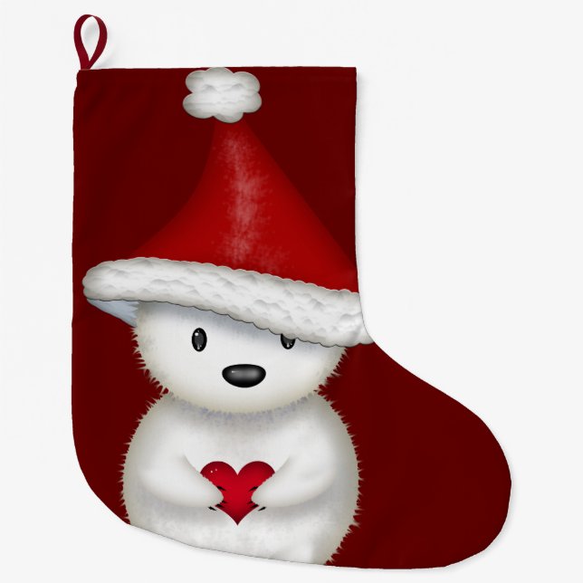 Adorable Polar Bear with Heart Christmas Stocking (Front)