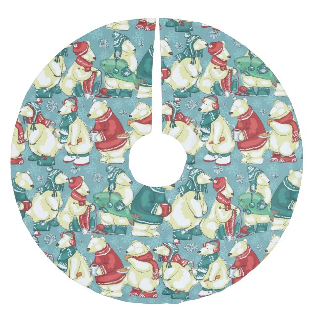 Adorable Polar Bears Brushed Polyester Tree Skirt (Front)