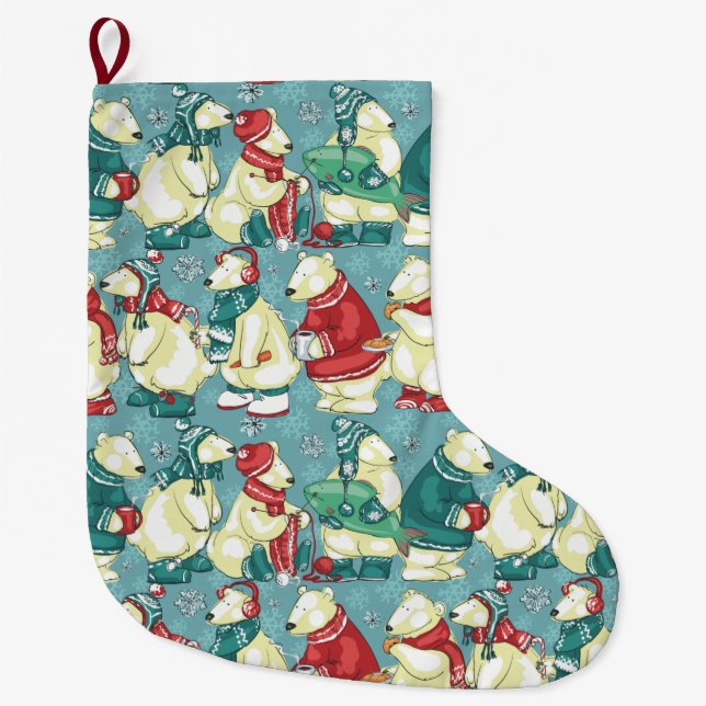 Adorable Polar Bears Large Christmas Stocking (Front)