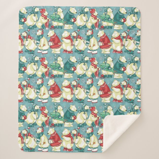 Adorable Polar Bears Sherpa Blanket (Front)