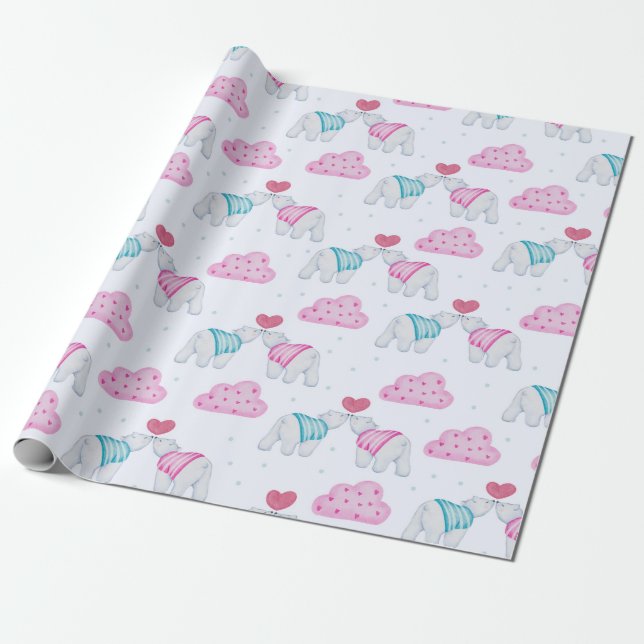 Adorable Polar Bears Wrapping Paper (Unrolled)