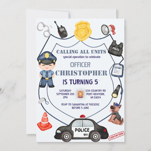 Adorable Police officer birthday Invitation (Front)