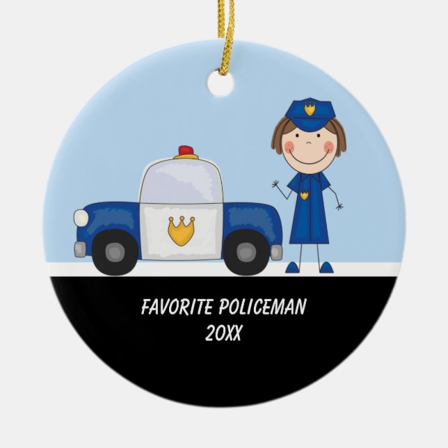 Adorable Police Woman with Police Car Ornament (Front)