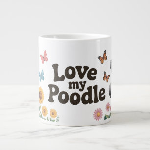 Adorable Poodle Lover Design with Sunflowers Large Coffee Mug