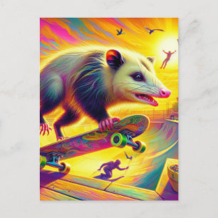 Adorable Possum Skateboarding Postcard