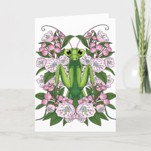 Adorable Praying Mantis And Mountain Laurel Holiday Card