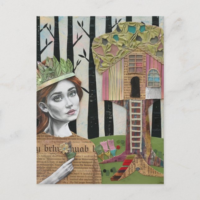 Adorable Princess and a Treehouse Collage Postcard (Front)