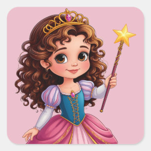 Adorable Princess Holding Magic Wand Square Sticker