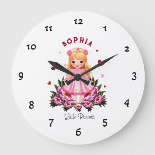 Adorable princess with flowers large clock