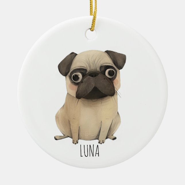 Adorable Pug Ceramic Tree Decoration (Front)