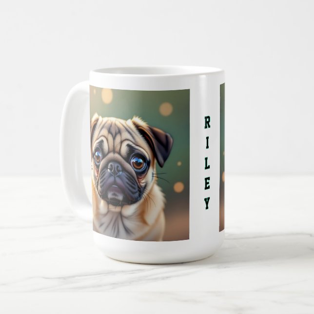 Adorable Pug Close up | Cute Dog Personalized Coffee Mug (Front Left)