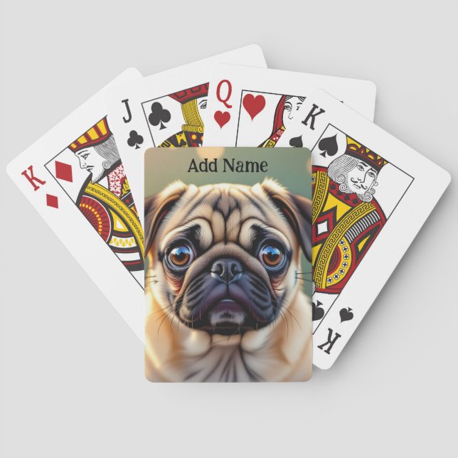 Adorable Pug Close up | Cute Dog Personalized Playing Cards (Back)