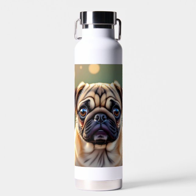 Adorable Pug Close up | Cute Dog Personalized Water Bottle (Front)