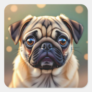 Adorable Pug Close up   Cute Dog Square Sticker