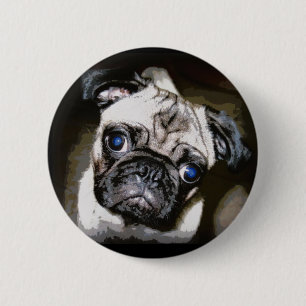 adorable pug face 6 cm round badge