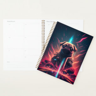 Adorable Pug in Futuristic Robot Costume Planner