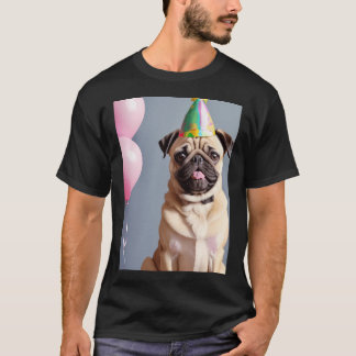 Adorable Pug puppy in birthday party with party ha T-Shirt