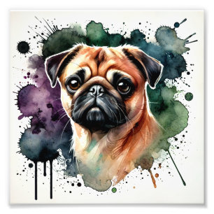 Adorable Pug Watercolor Art Photo Print