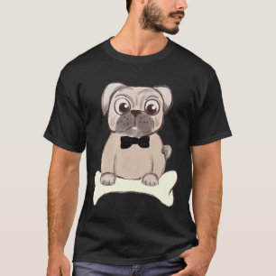 Adorable Pug with Black Bow tie Illustration 234 T-Shirt