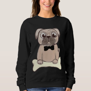 Adorable Pug with Black Bow tie Illustration Class Sweatshirt