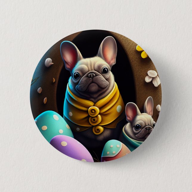 Adorable Pug with Easter Eggs A Festive and Cute 6 Cm Round Badge (Front)