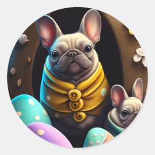 Adorable Pug with Easter Eggs A Festive and Cute Classic Round Sticker
