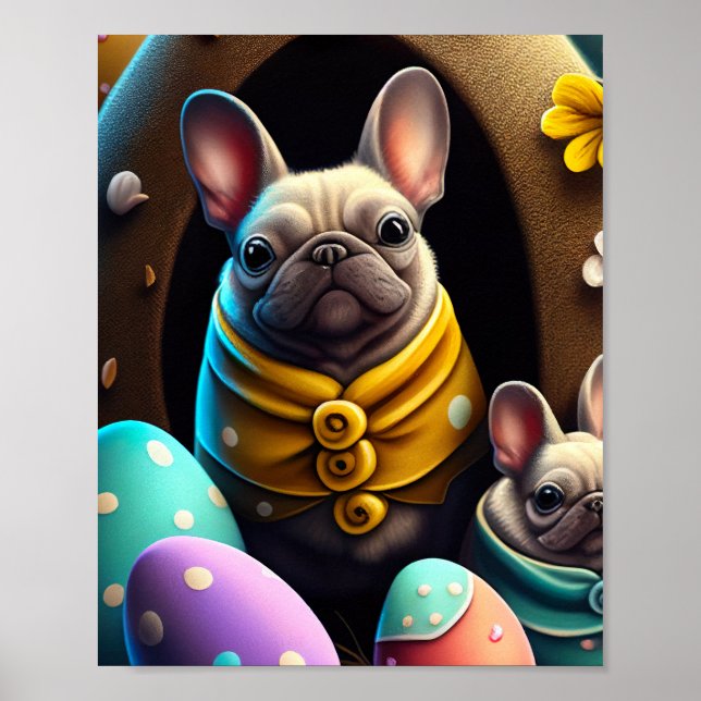 Adorable Pug with Easter Eggs A Festive and Cute  Poster (Front)