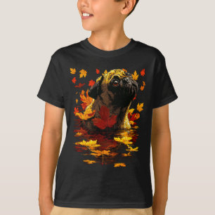 Adorable Pug With Forest Leaves Cozy Autumn Dog Fa T-Shirt