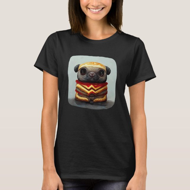 Adorable Pug Wrapped Inside Hamburger Pug T-Shirt (Front)