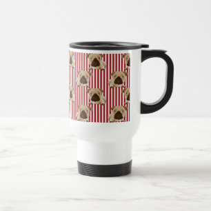 Adorable Pugs on Red Stripes Travel Mug