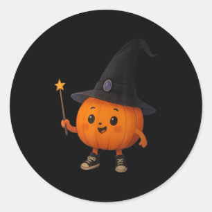 Adorable Pumpkin Wizard Classic Round Sticker