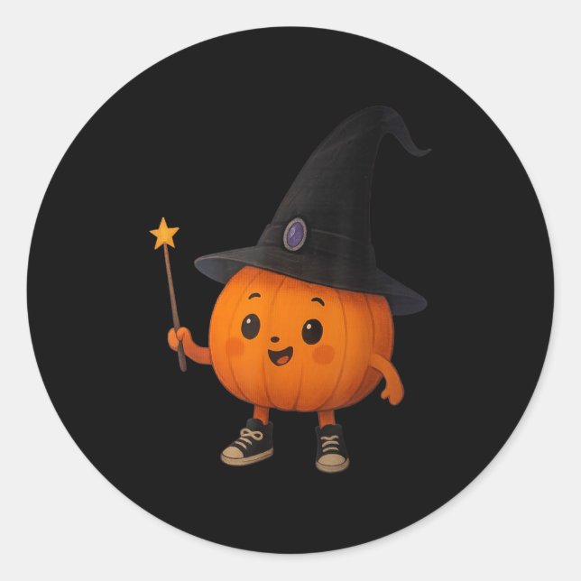 Adorable Pumpkin Wizard  Classic Round Sticker (Front)