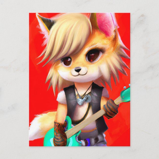 Adorable Punk Rock Fox Postcard (Front)