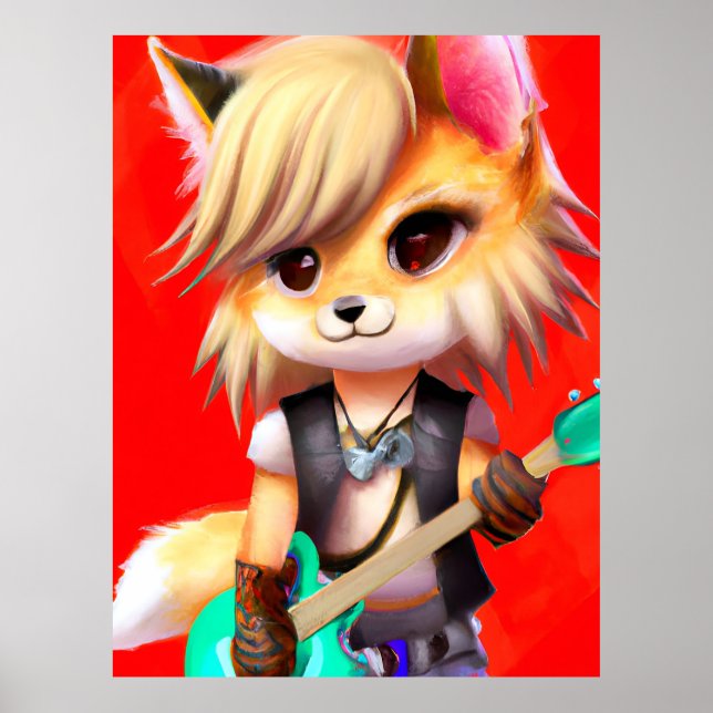 Adorable Punk Rock Fox Poster (Front)