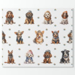 Adorable Puppies 3 Christmas Holiday on White Wrapping Paper<br><div class="desc">Cute puppies on holiday wrapping paper will entertain and delight anyone you gift it to! Adorable, quality wrapping paper will be your favourite. Look for all our holiday puppy products in our Happy Holidays, Dog Breed Ornaments, and Holiday Wraps and Accessories Collections. Plus, any animal-themed products sold from the Paws...</div>