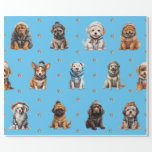 Adorable Puppies 7 Christmas Holiday on Blue Wrapping Paper<br><div class="desc">Cute puppies on holiday wrapping paper will entertain and delight anyone you gift it to! Adorable, quality wrapping paper will be your favourite. Look for all our holiday puppy products in our Happy Holidays, Dog Breed Ornaments, and Holiday Wraps and Accessories Collections. Plus, any animal-themed products sold from the Paws...</div>