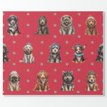 Adorable Puppies 8 Christmas Holiday on Red Wrapping Paper<br><div class="desc">Cute puppies on holiday wrapping paper will entertain and delight anyone you gift it to! Adorable, quality wrapping paper will be your favourite. Look for all our holiday puppy products in our Happy Holidays, Dog Breed Ornaments, and Holiday Wraps and Accessories Collections. Plus, any animal-themed products sold from the Paws...</div>