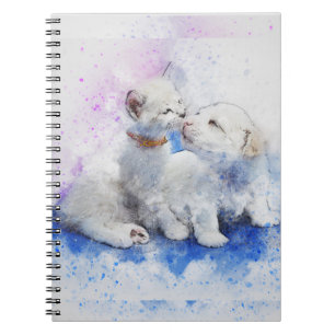 Adorable Puppy and Kitten Kiss Paint Splatter Note Notebook